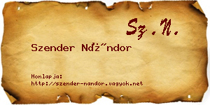 Szender Nándor névjegykártya